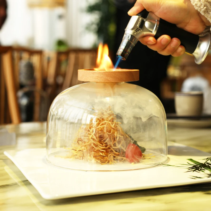 Restaurant molecular cooking tableware heat resistant smoke cover gourmet food cover  Smoked glass dome