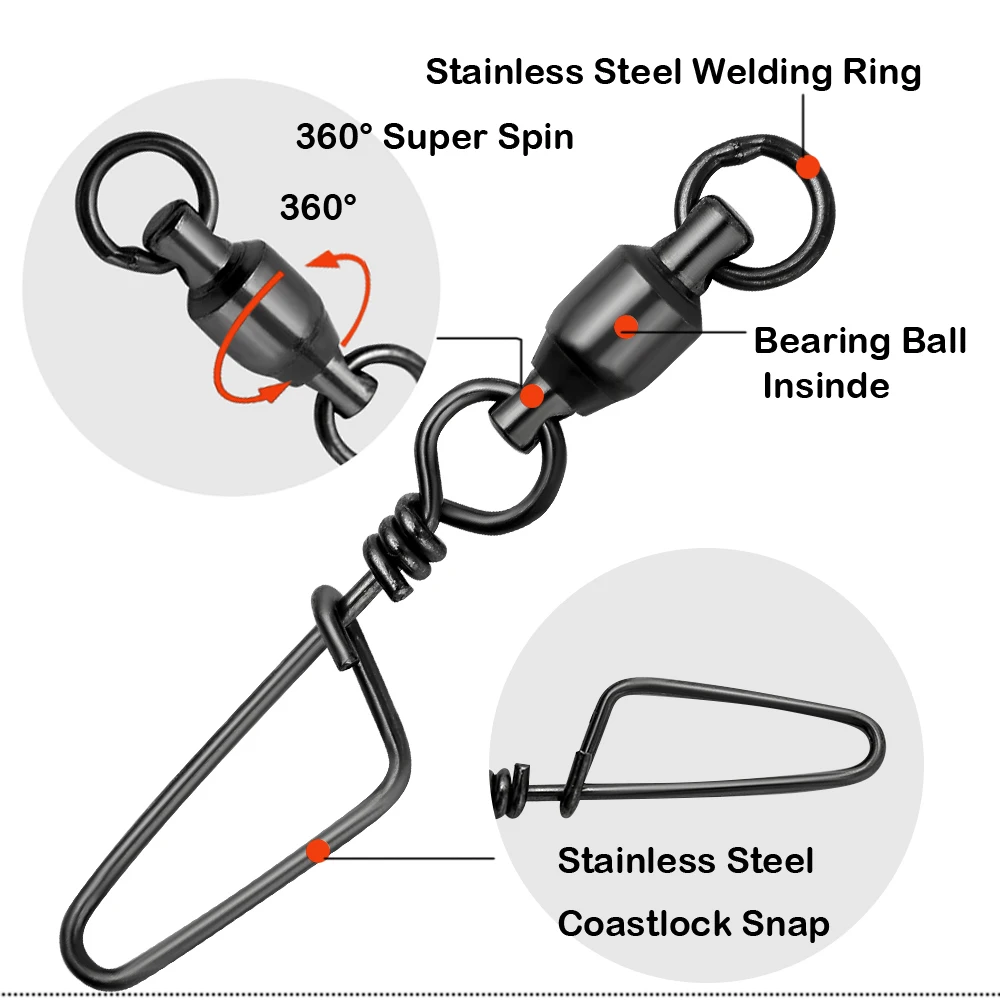 Ring Rolling Stainless Steel Ball Bearing Swivel with Coastlock Snap Strong Welded Ring Fishing Swivels Connector Accessories