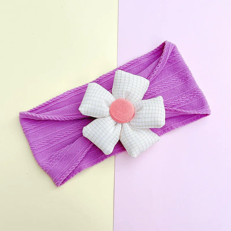 15*8 CM New Korea Fashion Flower Nylon Headband Baby Cable Knit Headbands Kids Girls Soft Turban Infant Head wraps Children