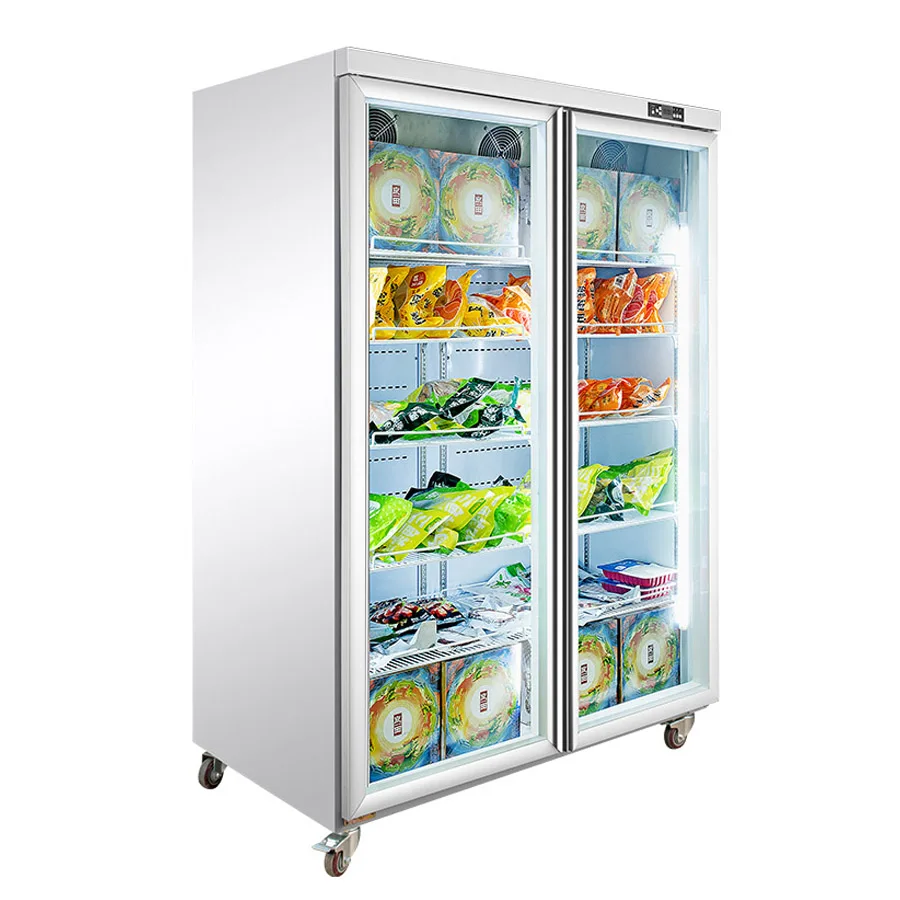 Supermarket Upright Glass Door Frozen Food Display Freezer Refrigerator Cheap