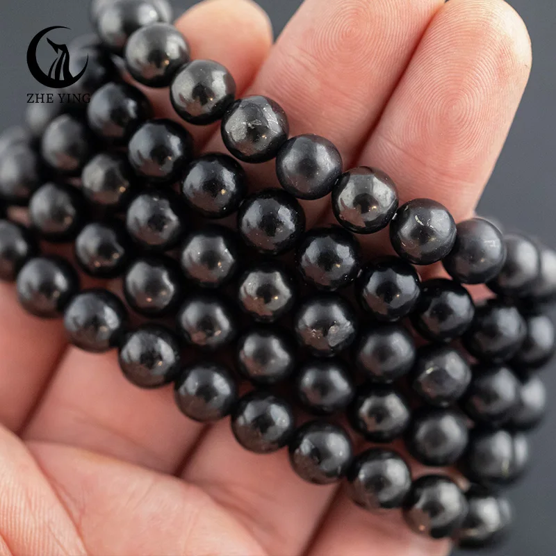 Zhe Ying оптовая продажа бусины Shungite 6/8/10 мм из натурального камня Круглые shungite браслет камень свободный драгоценный