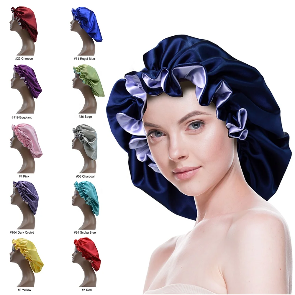 New Style Womens Bonnets Double Layer Silky Satin Bonnet For Natural And Curly Hair Adjustable Sleeping Bonnet