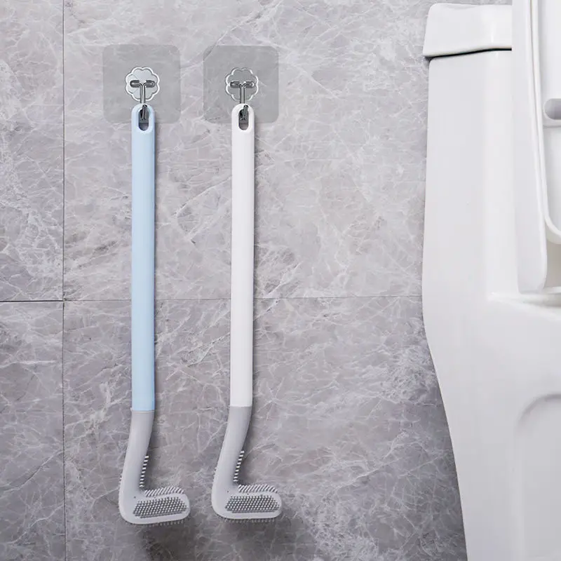 China Wall-Mounted Long Handle Handled Rubber Golf Brush Silicone Holder Set Sanitary Clean Cleaning For Toilet Bathroom