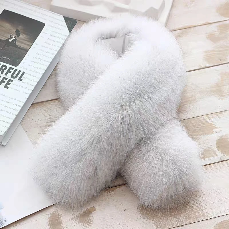 CX-S-25B Fluffy Ladies Elegant Outwear Accessory Women Winter Warm Real Fox Fur Scarf