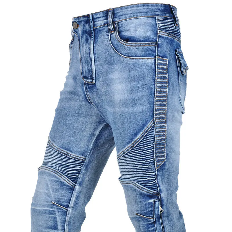 New vintage casual drop pants washed stretch riding pants kevlar biker rip resistant motorcycle jeans for men