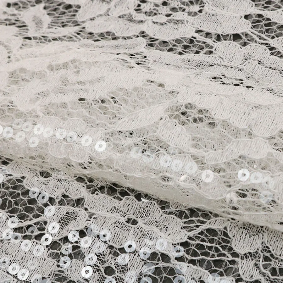 Gorgeous Wedding White 5mm Transparent Spangle Sequin Embroidery Lace Fabric for Dress Wear