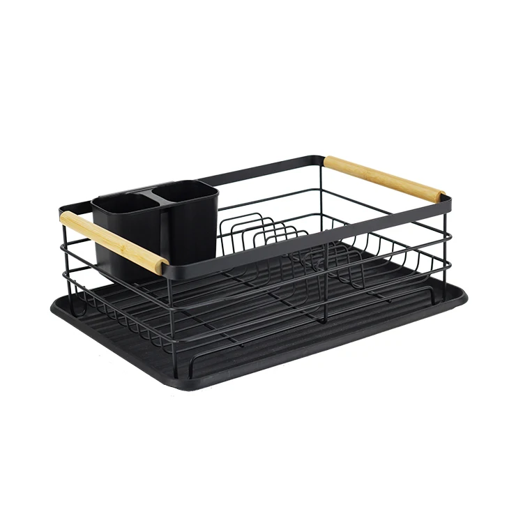 BX kitchen drying dish bowl rack plastic dish bamboo handle drainer dish draining rack