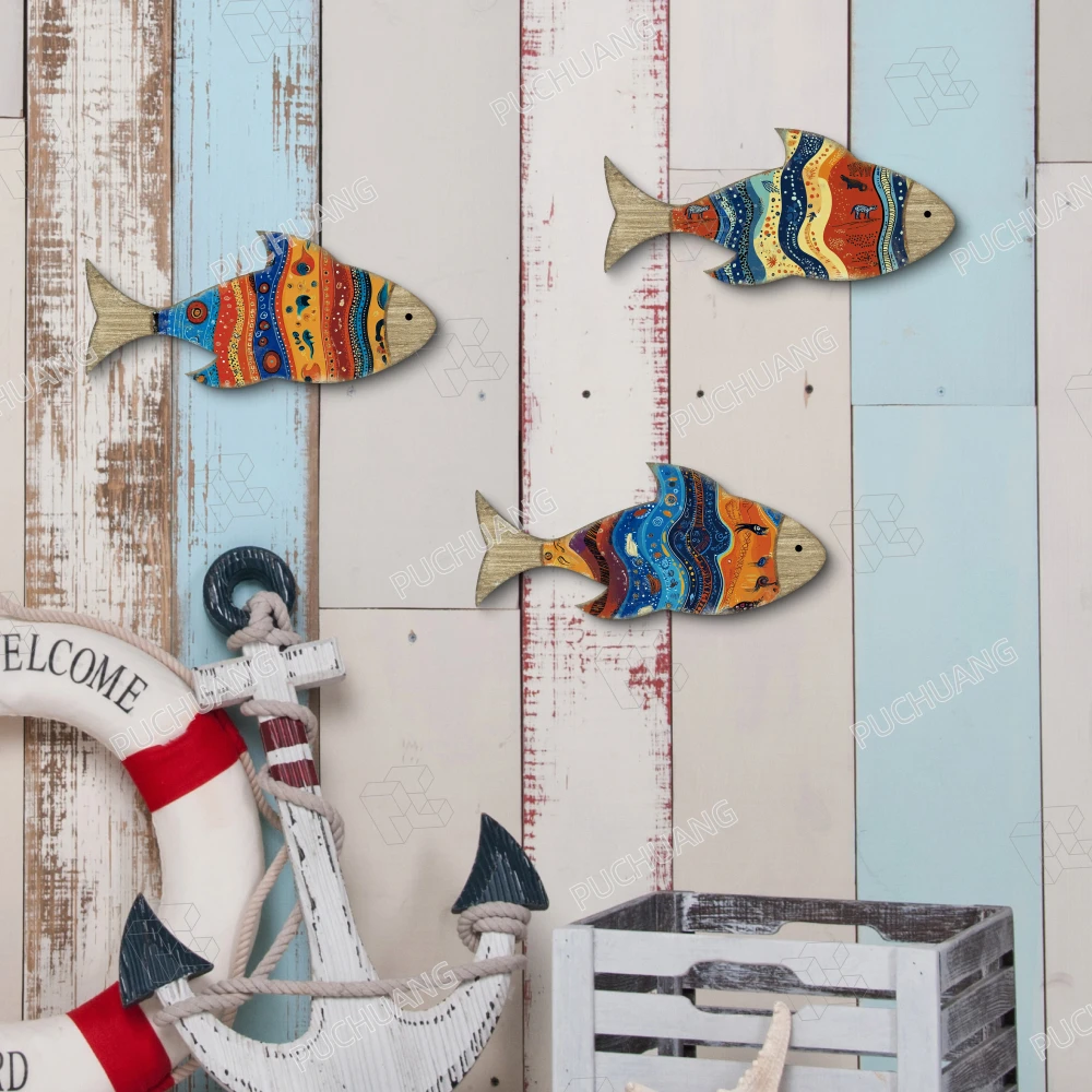 Marine Life Ocean Breeze PVC Fish Wall Set for Coastal Decor Underwater Harmony PVC Fish 3-Piece Wall Art