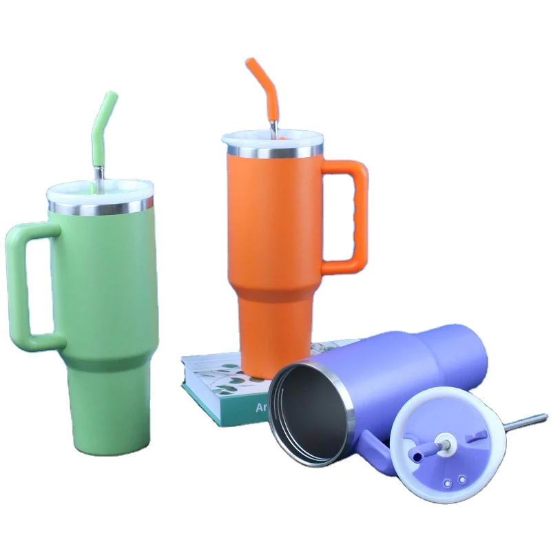 40oz 304 Double Wall Stainless Steel Insulation And Cold Insulation Car Coke Beer Ice Ba Car Cup Tumbler With Handle And Straw