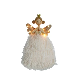 Christmas Angel Gift for Girl Resin Doll with LED Light Shining Wing and Skirts Angel Home Decoration Resin Plush Ornaments