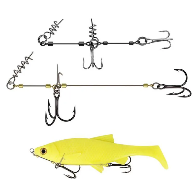 KEWOTE 15cm Fishing Screw Rig Double Fishing Hooks With Pike Center Pin Shad Belly Stingers