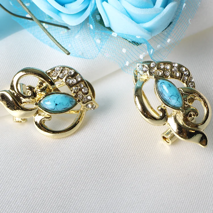 V&R Fashion Jewelry Acrylic Turquoise Stone And Crystal Rhinestones Earring Necklace Set  Jewellery