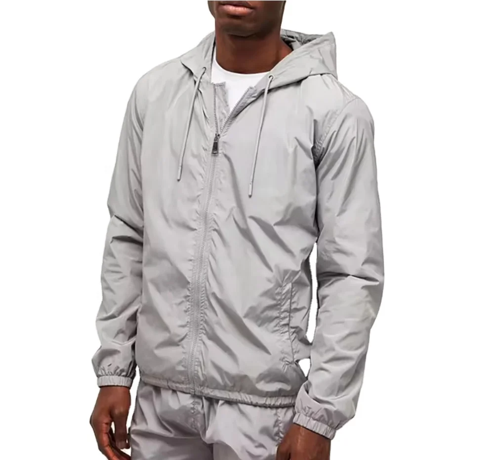 Custom Logo Polyester Nylon Waterproof Zip Up Jackets Outdoor Sports Running Jacket Mens Hooded Windbreaker Jackets