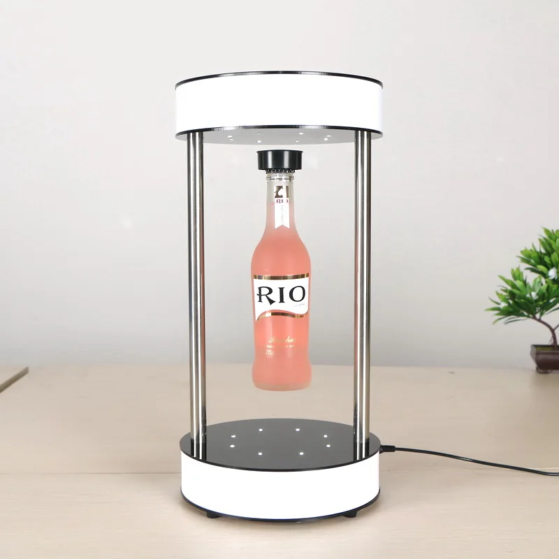 Store Exhibition Stand Liquor Wine Floating Display Magnetic Floating Beer Bottle Display Rack with led light