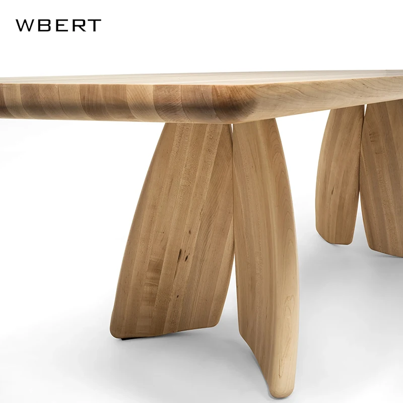 WBERT Nordic Style Solid Wood Long  for Kitchen Hotel Apartment Living Room Homestay Rectangular Dining Table