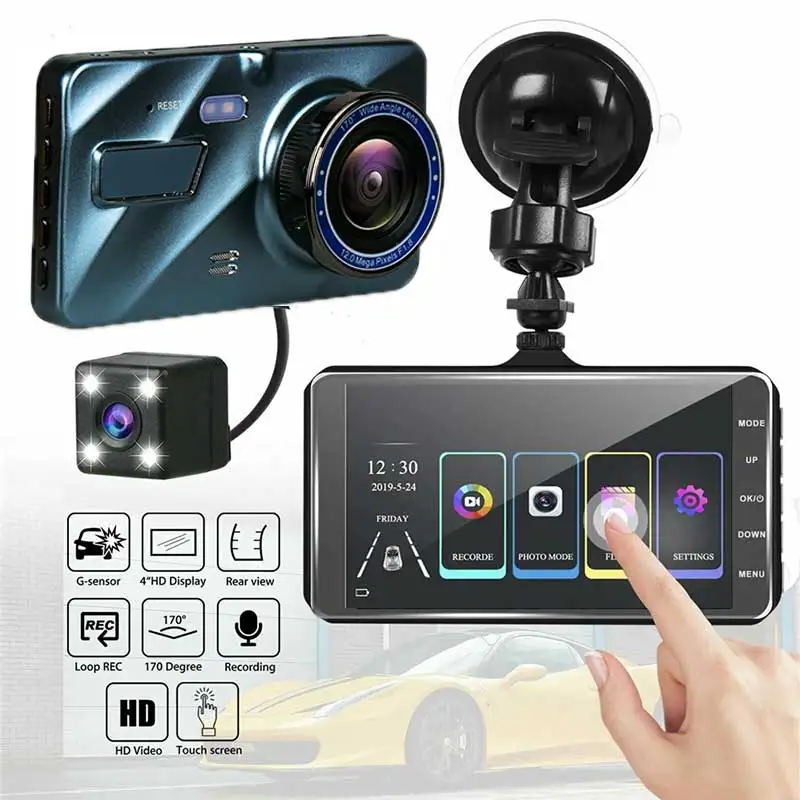 
Hot Selling Multi-language Touch Screen Car Black Box 4 Inch Screen Dual Lens 170 Degree Night Vision Video Dash Cam Recorder 