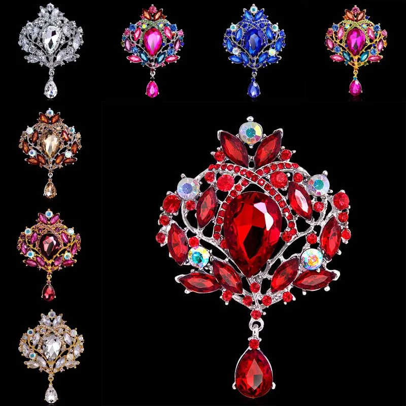 Rhinestone Crystal Crown Brooches Pins Corsage cosage women men dress suit Fashion jewelry Drop Wedding Brooch