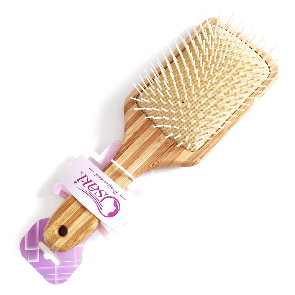 Hair Wig Extension Salon Care Heavy Metal Steel Bristles Professional Wooden Big Paddle Cushion Hairbrush Bamboo