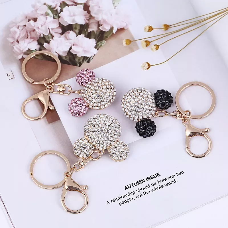 Hot Sell High Quality Crystal Rhinestone MK Mouse Keychain Leather Key Chain Metal Key Chain