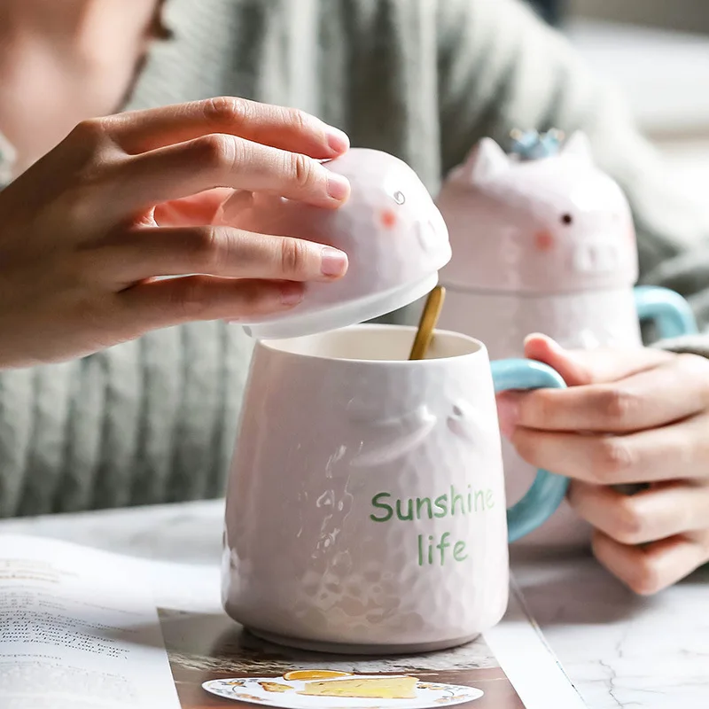 Оптовая продажа креативная кружка HY с мультяшным животным и крышкой керамические чашки милым поросенком для воды детей подарок на день