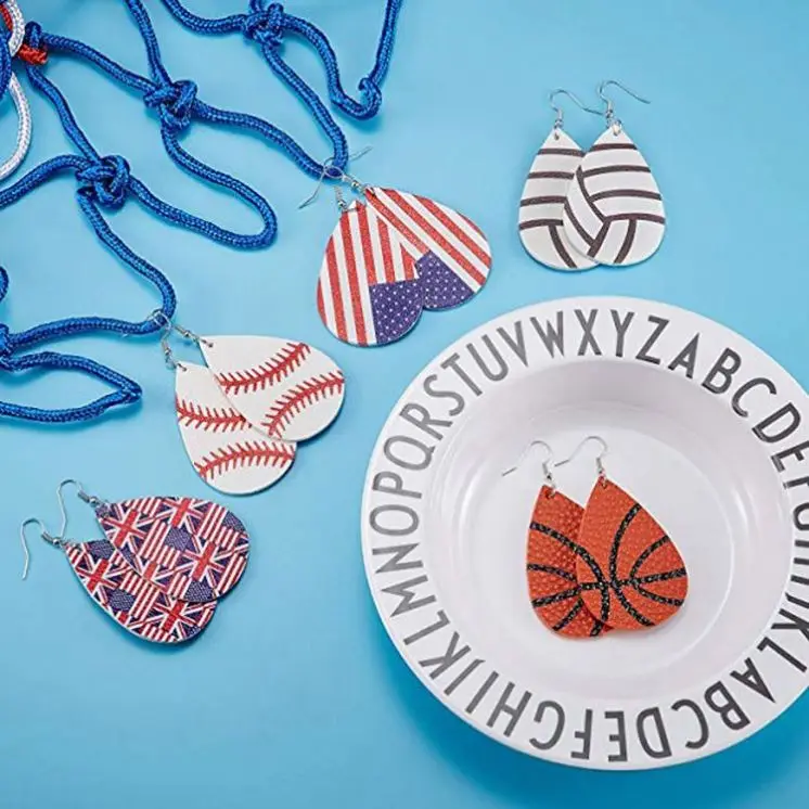 Faux Leather Earrings Teardrop Baseball Basketball Football Earring
