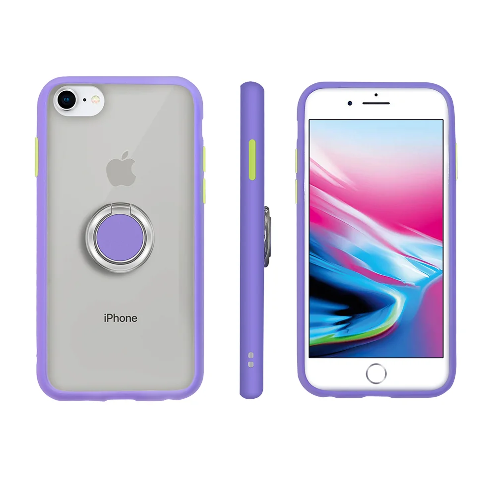 Multi-color transparent matte mobile phone bags Shockproof TPU+PC Back Cover Case with Built-in 360 Rotatable Ring Stand