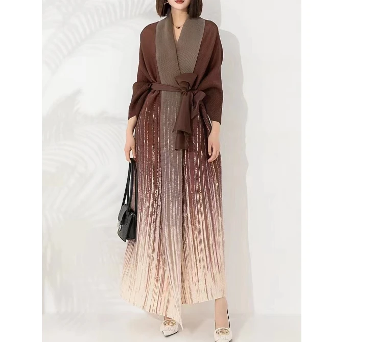 2024 Bohemian High Quality Miyake Abaya Dubai Muslim Pleat Women Dress Turkey Print Plus Size Loose Long Gown  Cardigan Robe