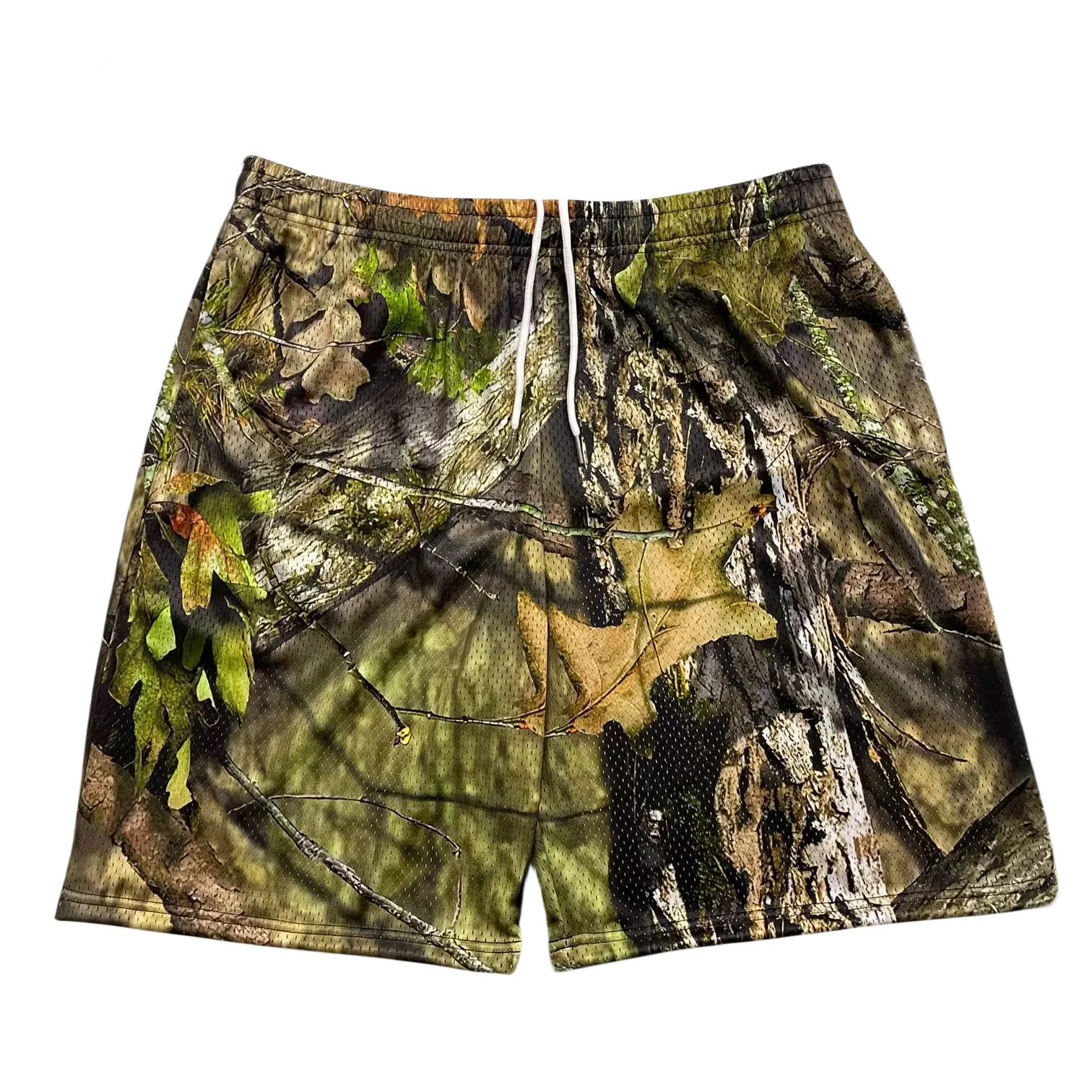 High quality custom logo 5 inch inseam manufacturer wholesale casual polyester sublimation men real tree camo forest mesh shorts