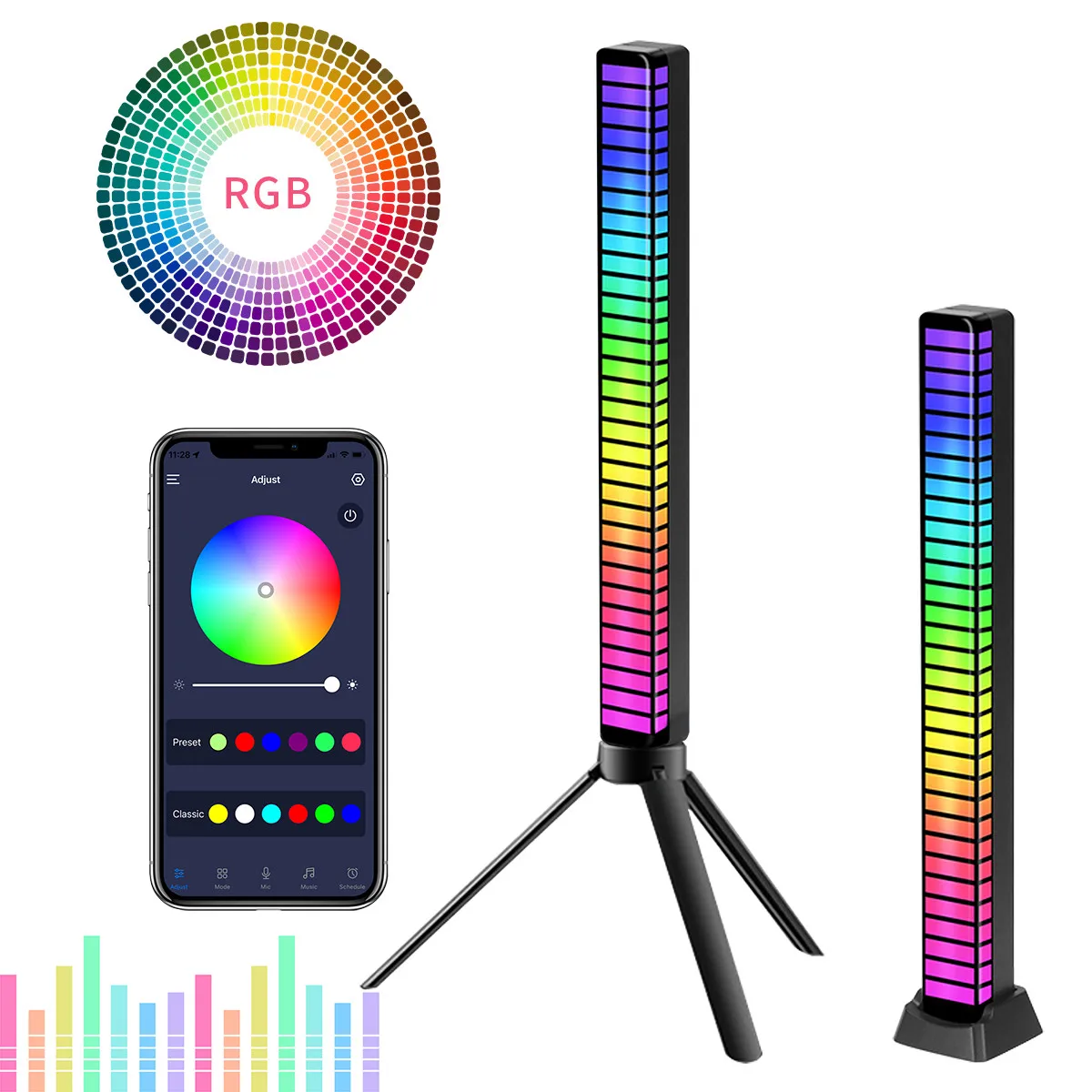 RGB Voice Control LED Music Rhythm Lights with 3D Screen Ambient Light Bar 5V Rechargeable Computer Desktop Voice Sensing Light