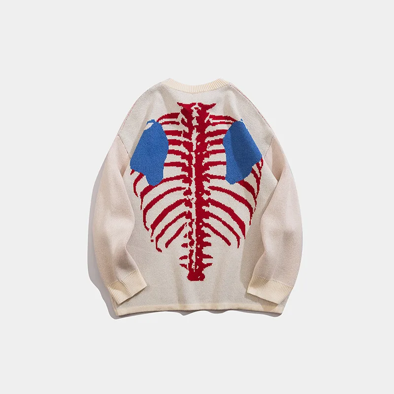 Kingsun Mens Bones Sweater Oversize Street wear Hip Hop Mens Skeleton Soft Pullover Women Knitwear Spring Autumn Tops Couple