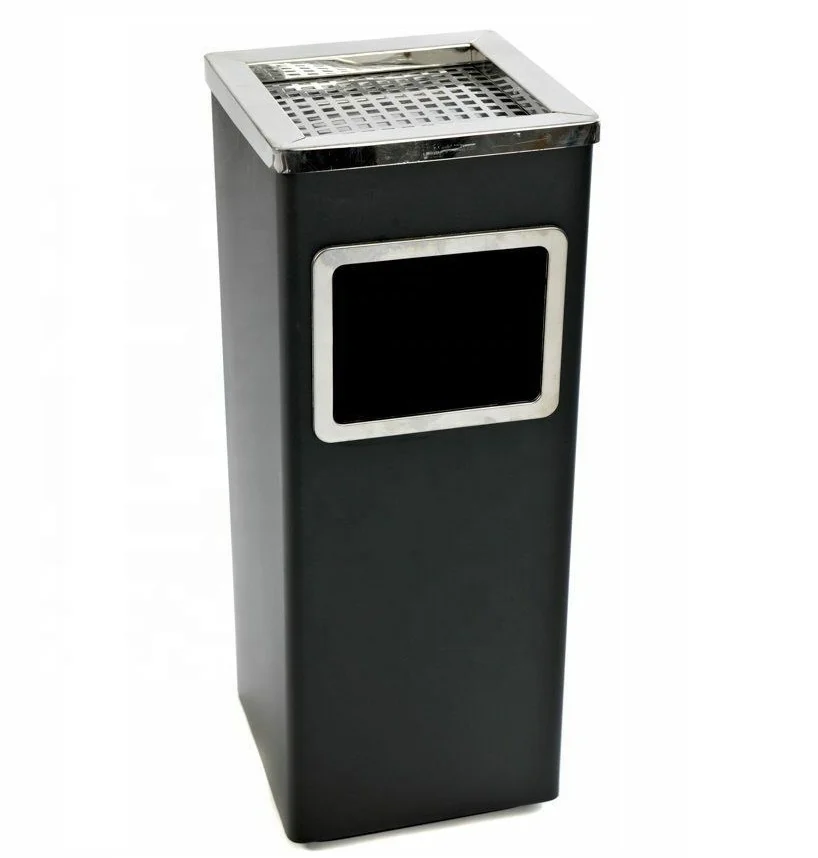 Stainless Steel Black Bin Rectangle Ashtray Bin Standing Hotel Metal Ashtray Bin
