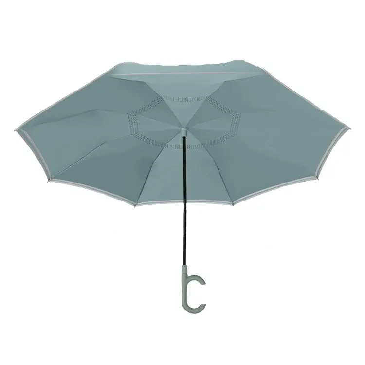 High quality C Shape Handle Double Layers Windproof Led Reverse Umbrella With Logo Prints