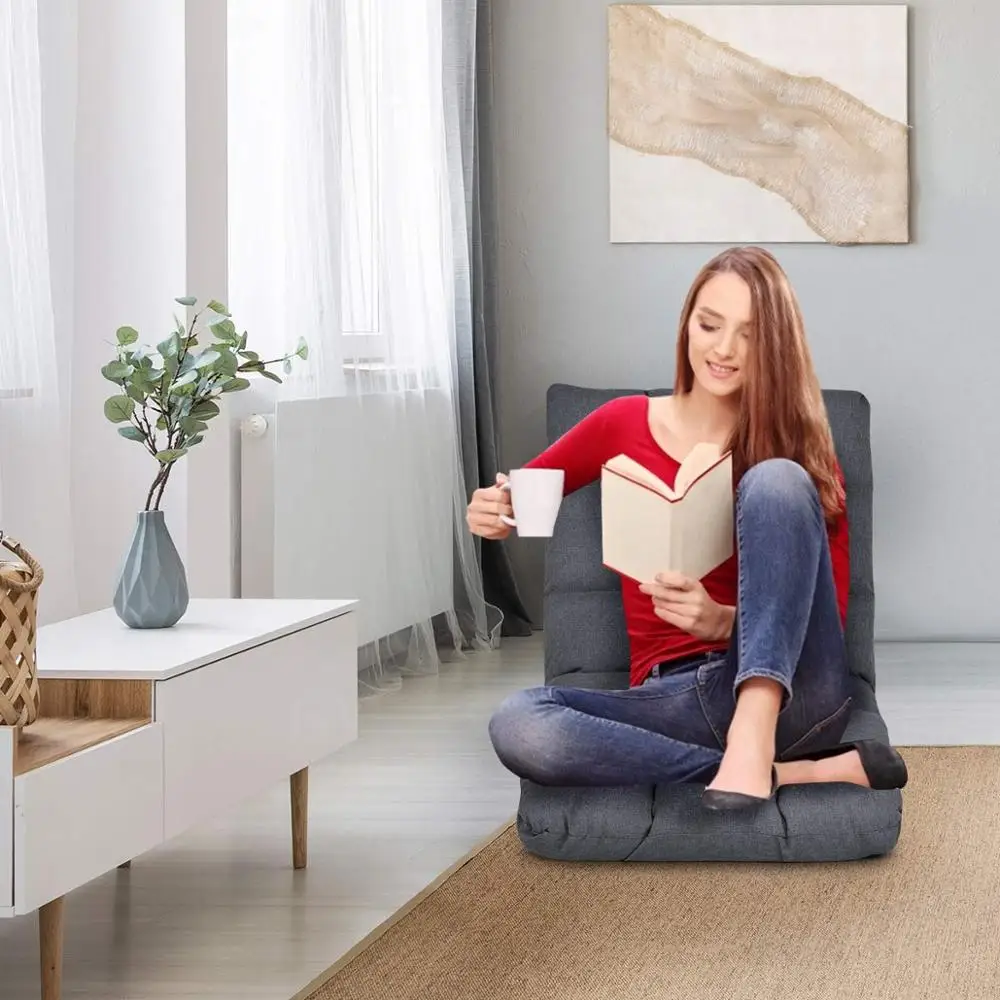 JKY Furniture Japanese Tatami Adjustable Gaming 14-Position Cushioned Folding Lazy Floor Recliner Sofa Chair