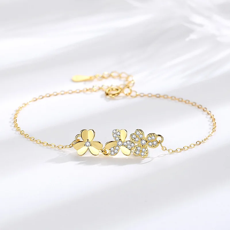 S925 silver trefoil bracelet for women Small fresh ginkgo leaf artistic handicrafts