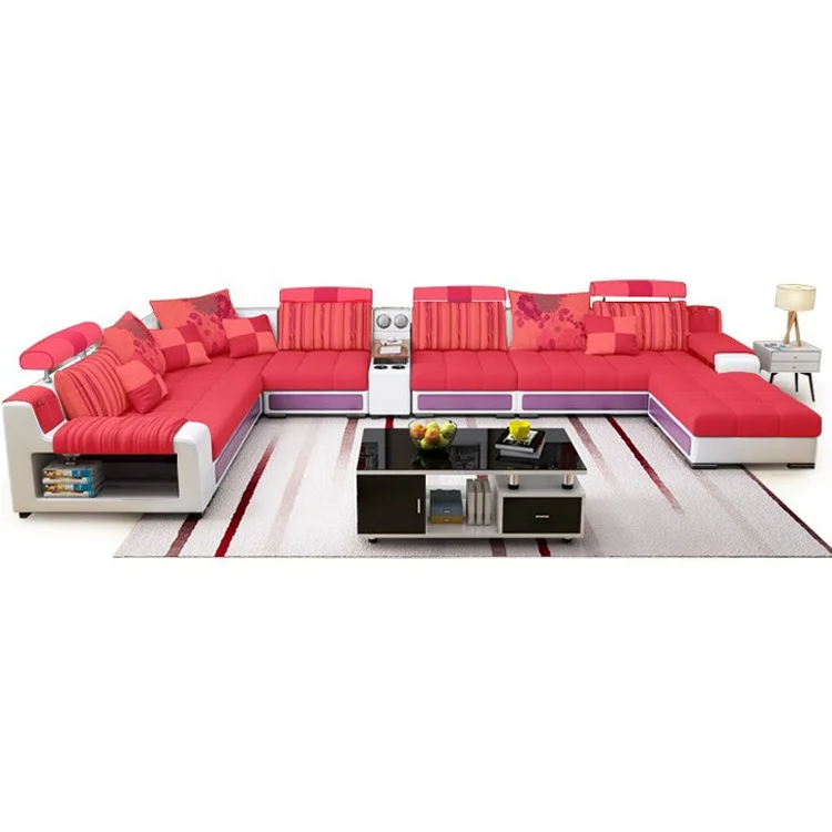 
Factory wholesale European style washable living room fabric U shaped sectional sofa set 
