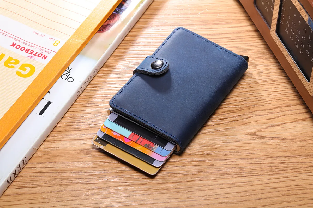 Genuine Leather Wallet Minimalist Credit Card Holder Money Clip Slim Mini Metal Wallet Rfid Men Wallets