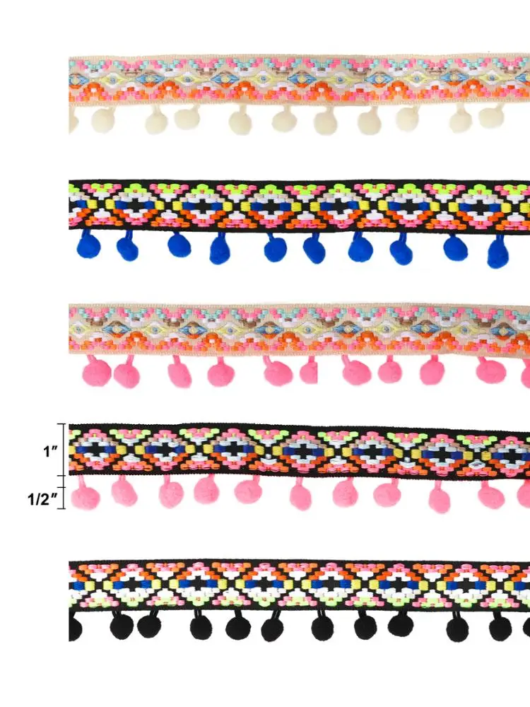 
Wholesale Braid Embroidered Tassel Lace Fringe Pom Pom Trim 