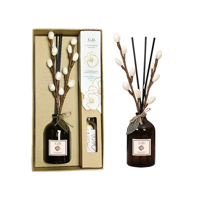 Wholesale Ceramic New Luxury Design Customized Home 50ml Aroma Scented Artificial Flower with Rattan Stick Air Freshener