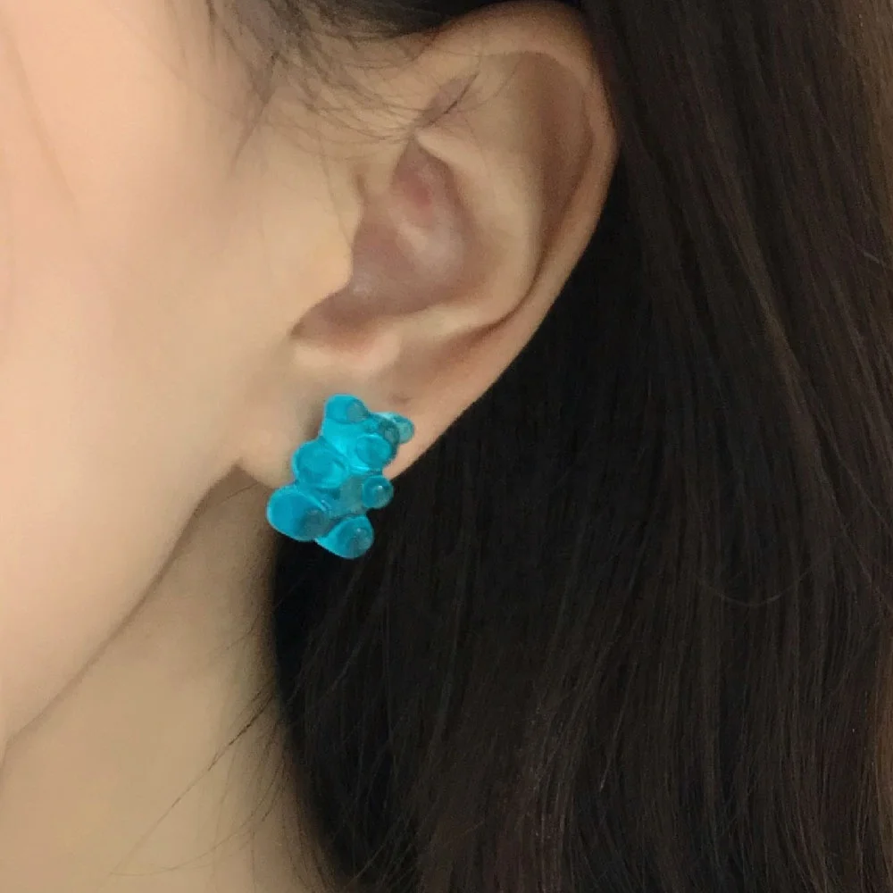Fashion Cute Gummy Bear Stud Earrings Lovely Carton Animal Charm Girls  Women Rainbow Candy Earrings Set