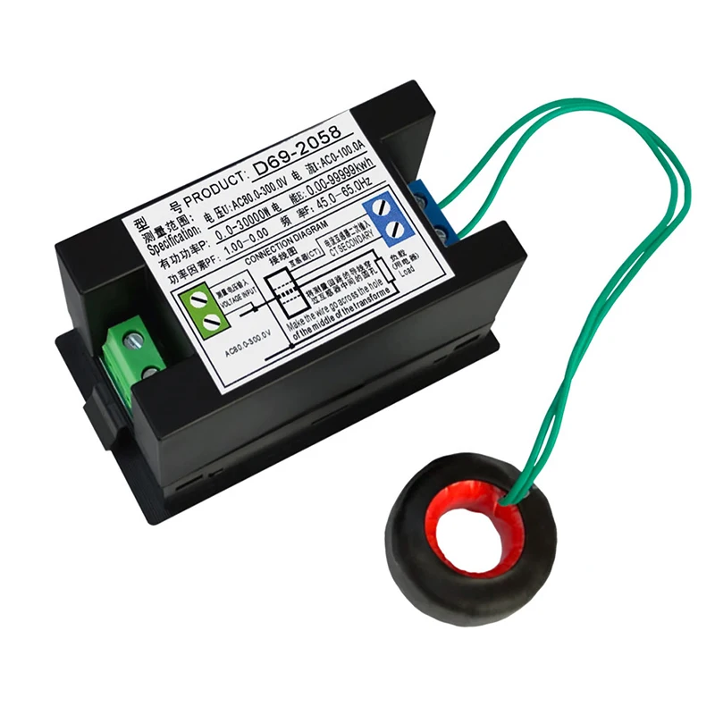 D69-2058 AC Digital Voltage Meter 6in1 AC Digital Monitoring Meter U I P Hz kWh COS AC 80-300V 100A