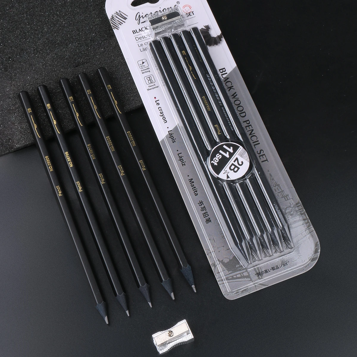 Giorgione Newest General 11pcs Art Black Sketching Pencils Hard Graphite 2B Charcoal Pencils Set For Students Drawing