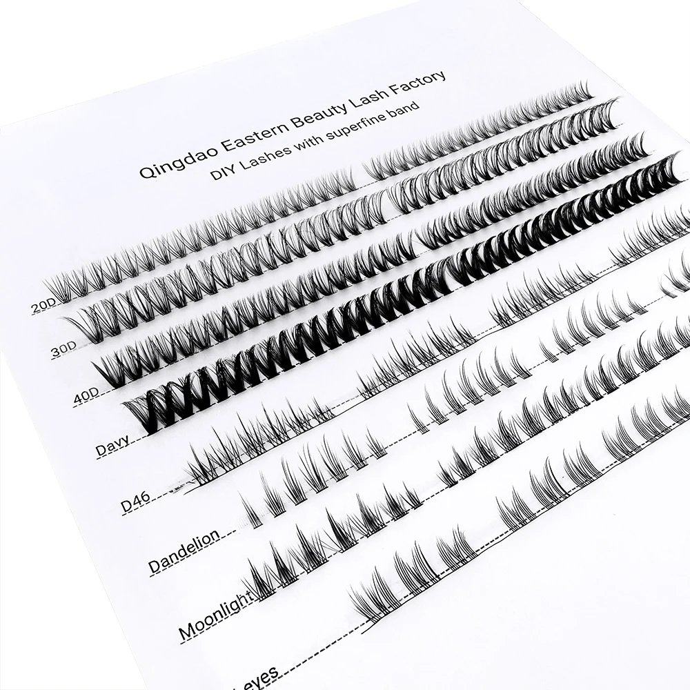 Private Label DIY Segment Lashes Vegan Korean Silk Mixed With Ultra Thin Clear Band and Wispy Spike Custom Logo Lash Clusters