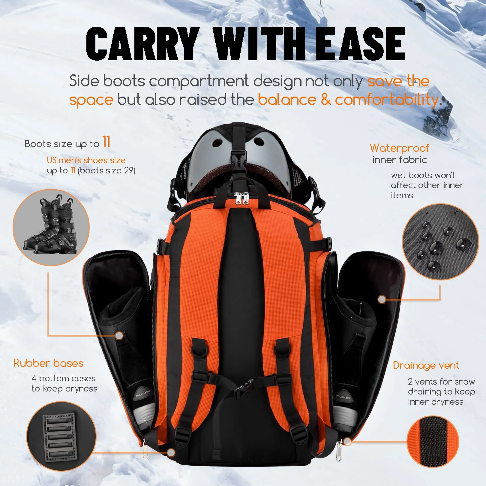 50L Large Capacity Ski Boot Bag for Skate Helmet Jacket Skis Snowboard Accessories Travel Backpack for Skiing