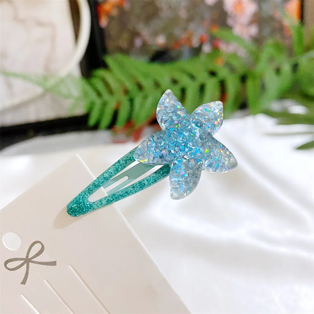 2022 Summer ocean style trendy baby girl hair accessories sequin mermaid shells hair pins hair clips set for kids