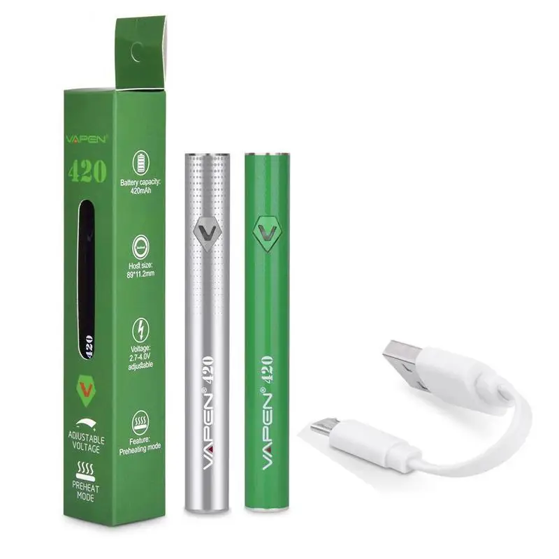 
 420 мА/ч, CBD батарея 11,2 мм Диаметр регулируемый напряжением Ручка стиль 510 Тонкий картридж 3 вида цветов  