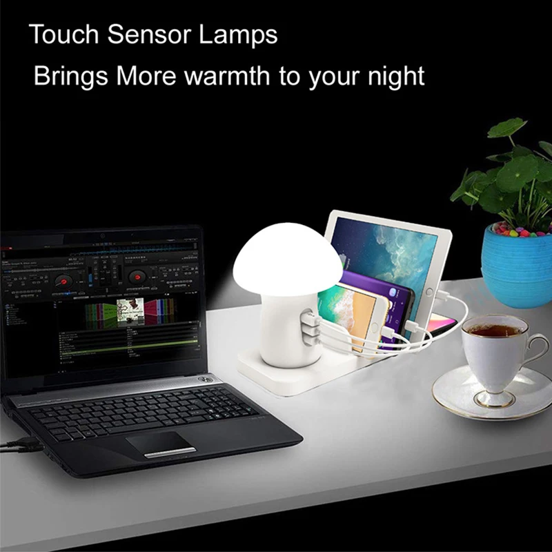  New Multi-function Rechargeable Mushroom Night Light QC3.0 Quick Charging Dock Station with 10W Qi Wireless Fast
