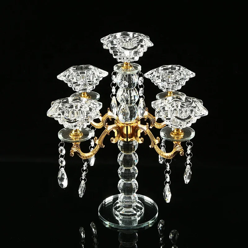 Оптовая продажа высокое качество недорогой стеклянный подсвечник с 5 держателями прозрачный канделябр для стола Свадебный центральный элемент