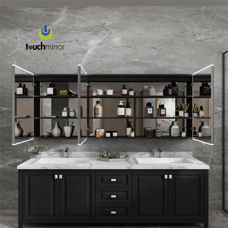 Illuminated led bathroom Wall vanity mirror cabinets with led light For Toilet