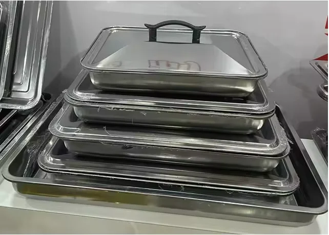 Wholesale custom commercial 410 stainless steel buffet baking cookware accessories food containers  food serving trays with lid