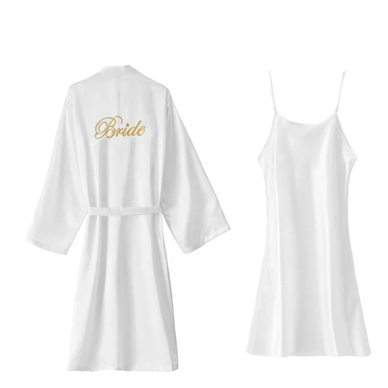 Small Minimum Order Wedding Party Morning Slip Dress Bridesmaid Printed Embroidery Women Bridal Satin Silk Robes Set